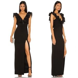 NWT LIKELY x REVOLVE Kelayan Black Ruffled V Neck Formal Evening Gown Size 2
